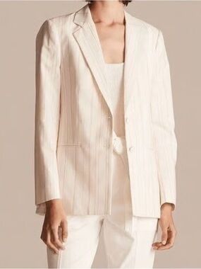 REBECCA TAYLOR TAILORED White Pink Striped Button Front Blazer Jacket Women's 4